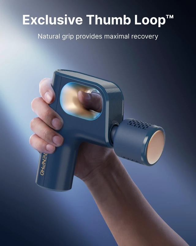 Alt view image 2 of 7 - Active Mini Thermacool Massage Gun with Heat and Cold, Thumb Loop | Portable Deep Tissue Back Massager with Loop Design for Easy Use, Carry Case, FSA Eligible HSA, Gift for Officers, Gym Lovers