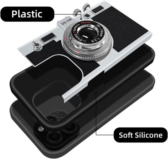 Alt view image 2 of 7 - Phone Case for iPhone 15 Pro Max Vintage Camera Case Cute 3D Unique Design Cover with Removable Neck Strap Lanyard Silicone Case for Girls Kids Women Black