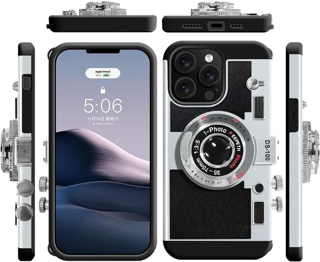 Alt view image 3 of 7 - Phone Case for iPhone 15 Pro Max Vintage Camera Case Cute 3D Unique Design Cover with Removable Neck Strap Lanyard Silicone Case for Girls Kids Women Black