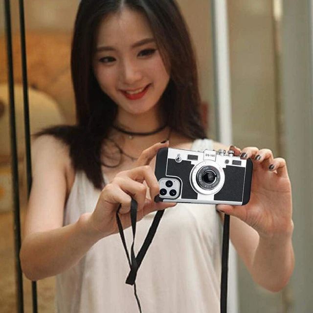 Alt view image 6 of 7 - Phone Case for iPhone 15 Pro Max Vintage Camera Case Cute 3D Unique Design Cover with Removable Neck Strap Lanyard Silicone Case for Girls Kids Women Black