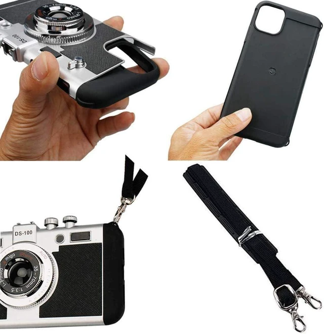 Alt view image 7 of 7 - Phone Case for iPhone 15 Pro Max Vintage Camera Case Cute 3D Unique Design Cover with Removable Neck Strap Lanyard Silicone Case for Girls Kids Women Black