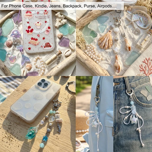 Alt view image 2 of 3 - 1-4PCS Cute Phone Charms Aesthetic Y2K Cellphone Charms Strap Pink Strawberry Butterfly Star Charm Y2K Accessories for Phone Bag Keychain Airpods Camera Pendants Decor (Shell, 4)