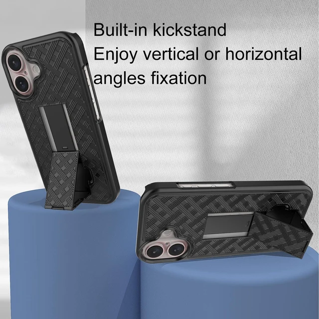 Alt view image 6 of 7 - for iPhone 16 Stand Case, Belt Clip Holster Screen Protector-Black | Camera Lens Protector, Swivel Kickstand Holder, Slim Shell Pouch Full Body Protective, Rugged Shockproof Cell Phone Cover