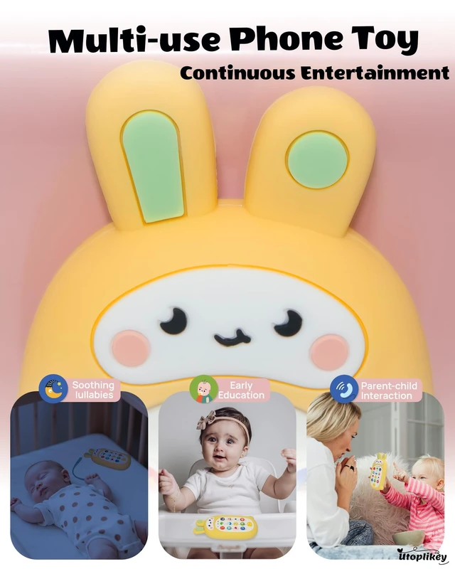 Alt view image 3 of 7 - Baby Cell Phone Toy with Teething Silicon Mobile Phone Shell | Sensory Comfort Toy with 12 Learning Modes & Soothing Lullabies, Gift for Toddler Infants Baby Shower Birthday (Yellow Bunny)
