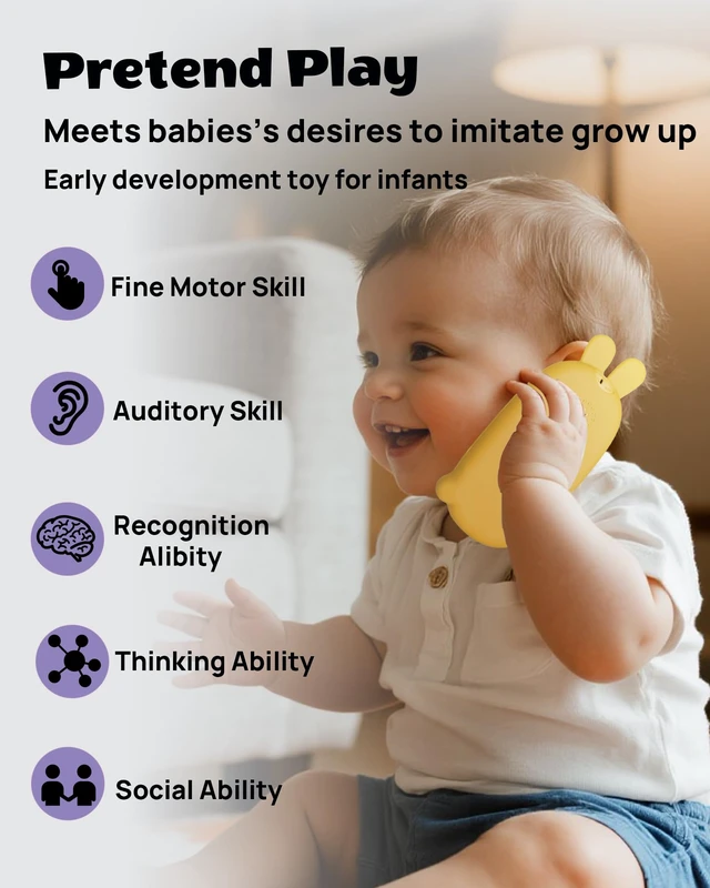 Alt view image 7 of 7 - Baby Cell Phone Toy with Teething Silicon Mobile Phone Shell | Sensory Comfort Toy with 12 Learning Modes & Soothing Lullabies, Gift for Toddler Infants Baby Shower Birthday (Yellow Bunny)
