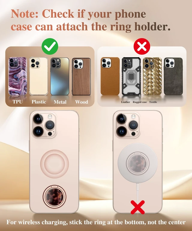 Alt view image 6 of 7 - Marble Cell Phone Ring Holder, Metal Kickstand Grip 360° Rotation | Compatible with iPhone 18/17/16/15/14/Pro/Plus Series & Galaxy S26/S25 Ultra Non-Magnetic Adhesive Phone Grip (Tortoises)