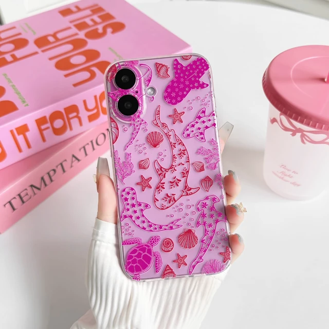 Alt view image 4 of 7 - for iPhone 16 Case Clear Sea Animal - Pink Turtle | Cute, Shell whale ocean animal, For women men girls boys, Slim, Soft TPU, Shockproof