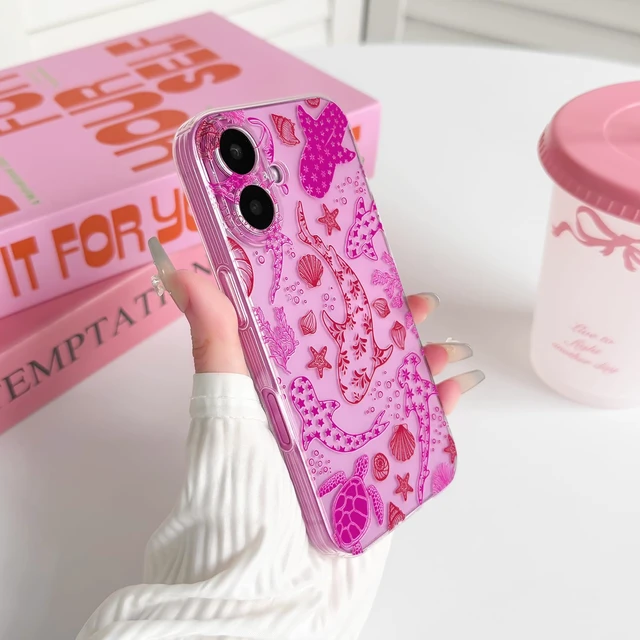 Alt view image 7 of 7 - for iPhone 16 Case Clear Sea Animal - Pink Turtle | Cute, Shell whale ocean animal, For women men girls boys, Slim, Soft TPU, Shockproof