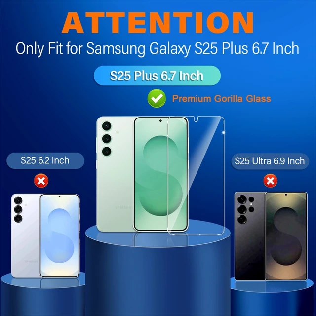 Alt view image 2 of 7 - 3 Pack for Samsung Galaxy S25 Plus Screen Protector Tempered Glass + 3 Pack Camera Lens Protector, Military Grade Shatterproof, 9H Hardness, Fingerprint Unlock, Case Friendly 6.7 Inch