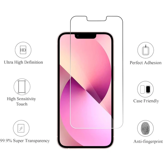Alt view image 2 of 6 - Screen Protector + Camera Lens Protector for iPhone 13, 2+2 Pack | 6.1 inch, Tempered Glass, HD