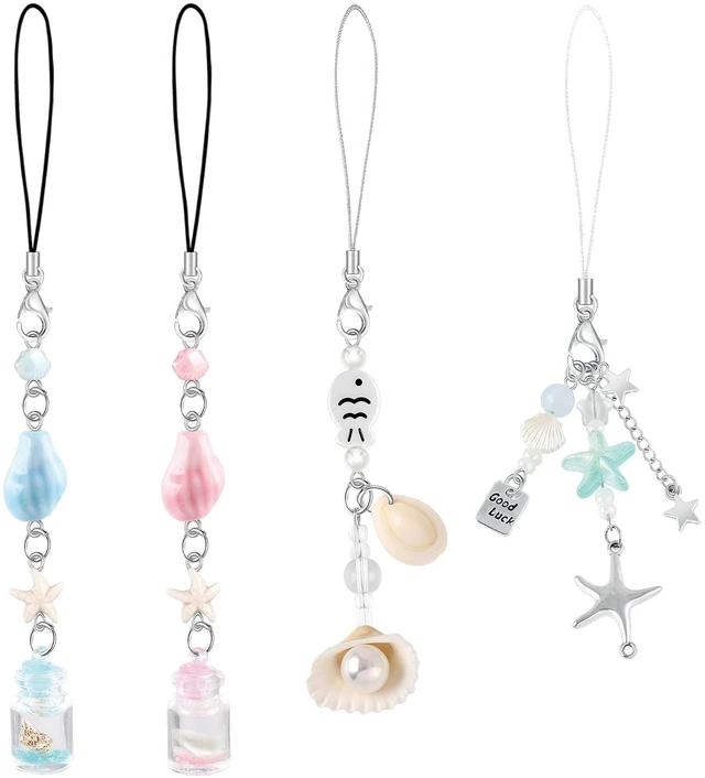 Main image of 4Pcs Shell Phone Charms Cute Beach Cellphone Charm for Case Pink Y2K Kawaii Car Charms Kit Blue Strap Charm for iPhone Pearl Keychain Pendants Aesthetic Phone Accessories for Bag Airpods Camera