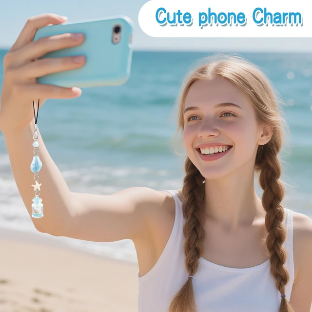 Alt view image 2 of 7 - 4Pcs Shell Phone Charms Cute Beach Cellphone Charm for Case Pink Y2K Kawaii Car Charms Kit Blue Strap Charm for iPhone Pearl Keychain Pendants Aesthetic Phone Accessories for Bag Airpods Camera