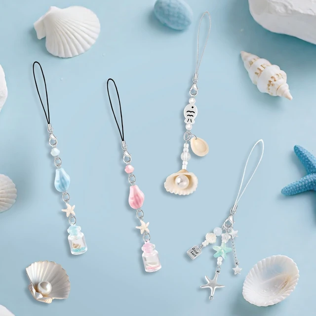 Alt view image 3 of 7 - 4Pcs Shell Phone Charms Cute Beach Cellphone Charm for Case Pink Y2K Kawaii Car Charms Kit Blue Strap Charm for iPhone Pearl Keychain Pendants Aesthetic Phone Accessories for Bag Airpods Camera