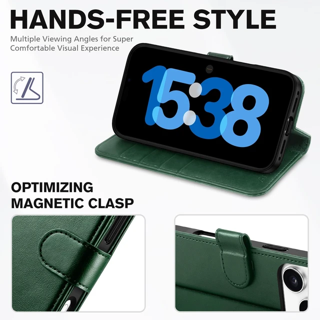 Alt view image 4 of 7 - Wallet Case for iPhone 18 Pro Max/17 Pro Max, 4 Card Slots, Evergreen | RFID Blocking, Viewing Stand, Shockproof TPU Shell, PU Leather, Magnetic Closure, Protective Folio Flip Cover