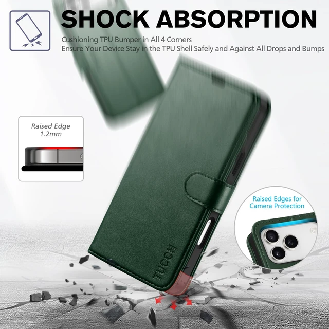 Alt view image 6 of 7 - Wallet Case for iPhone 18 Pro Max/17 Pro Max, 4 Card Slots, Evergreen | RFID Blocking, Viewing Stand, Shockproof TPU Shell, PU Leather, Magnetic Closure, Protective Folio Flip Cover