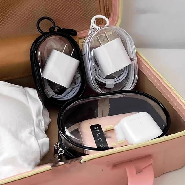 Alt view image 6 of 7 - Mobile Phone Charger Organizer Bag, Waterproof Portable Storage Bag, Mini Clear Hard Shell Zipper Case, Charging Cable Storage Bag, Space-Saving Travel Accessories (4pcs White)