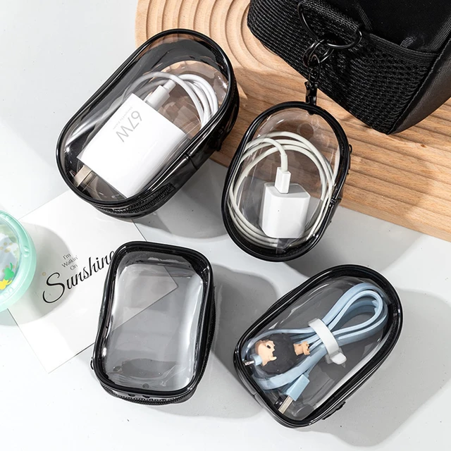 Alt view image 4 of 7 - Mobile Phone Charger Organizer Bag, Waterproof Portable Storage Bag, Mini Clear Hard Shell Zipper Case, Charging Cable Storage Bag, Space-Saving Travel Accessories (4pcs White)
