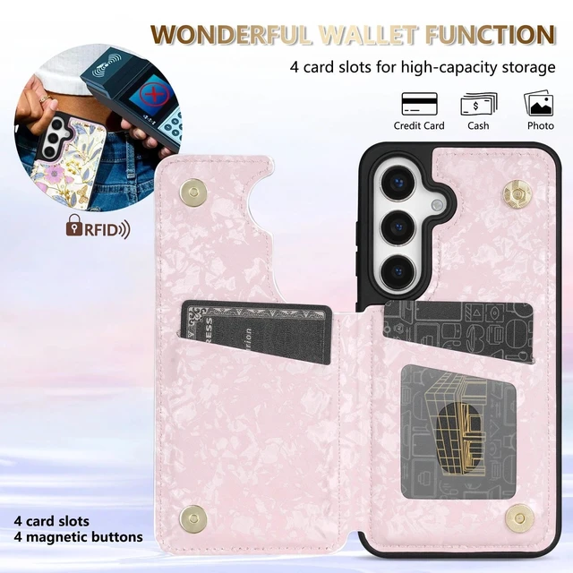 Alt view image 2 of 7 - for Galaxy S26 Plus Wallet Case Double Magnetic,Colorful Butterfly | PU Leather,RFID Blocking,Credit Card Holder, Kickstand,Shockproof TPU Shell,For women and men,Flip Phone Case,Floral Pattern