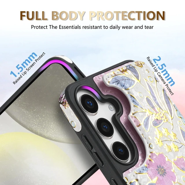 Alt view image 6 of 7 - for Galaxy S26 Plus Wallet Case Double Magnetic,Colorful Butterfly | PU Leather,RFID Blocking,Credit Card Holder, Kickstand,Shockproof TPU Shell,For women and men,Flip Phone Case,Floral Pattern