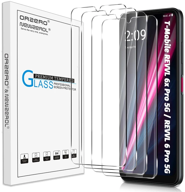 Main image of (4 Pack Tempered Glass Screen Protector Compatible for T-Mobile REVVL 6x Pro 5G / REVVL 6 Pro 5G 6.82 inch, Protector De Pantalla 2.5D Arc Edges 9H HD Bubble-Free