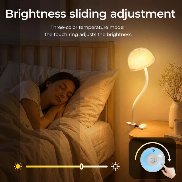 Alt view image 7 of 7 - Rechargeable Clip on Light for Bed, Cordless Reading Light, Gooseneck lamp | Mushroom Touch Control Bedside Lamps with Stepless Dimming , RGB & 3 Color Temperatures, for Headboard, Desk, Dorm