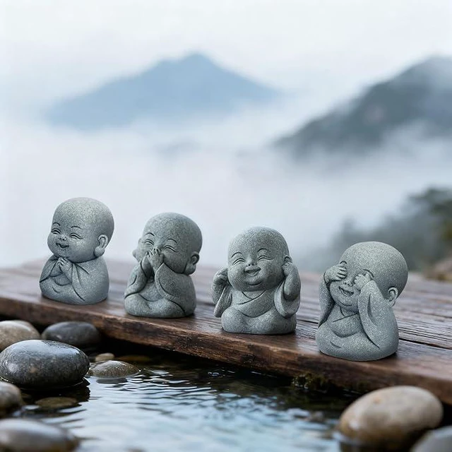 Alt view image 4 of 5 - 4 Pcs Mini Buddha Statue, 2 Inch Tiny Buddha for Desk Home Feng Shui Decor