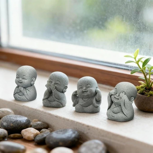 Alt view image 3 of 5 - 4 Pcs Mini Buddha Statue, 2 Inch Tiny Buddha for Desk Home Feng Shui Decor