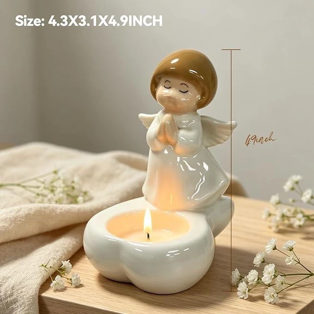 Alt view image 2 of 3 - Cute Tealight Candle Holder, Small Praying Angel Ceramic Holders for Candle/Ring/Jewelry for Home Decor, Unique Gifts for Housewarming/Halloween/Thanksgiving/Christmas/Birthday Gift