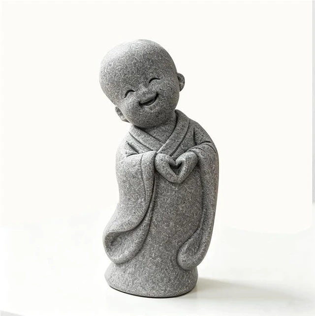 Alt view image 2 of 3 - Happy Little Monk Statue, Smiling Buddha Figurine