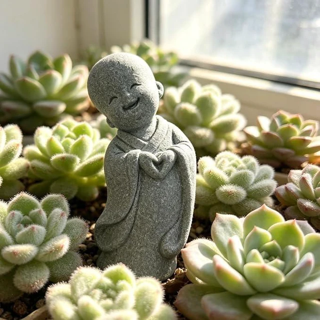 Alt view image 3 of 3 - Happy Little Monk Statue, Smiling Buddha Figurine
