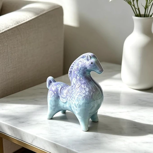 Alt view image 3 of 3 - Small Tang Horse Figurine, Handcrafted Ceramic Horse Statue, Gradient Color Art Sculpture for Home/Office Decor, Elegant Gift for Horse Lovers & Collectors