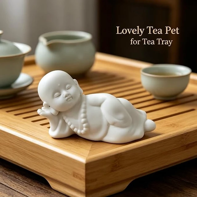 Alt view image 2 of 2 - Little Monk Statue, Cute Buddha Monk Figurine, Zen Decor for Home/Office, Meditation Monk Sculpture, Yoga Room Feng Shui Ornament, Spiritual Calming Gift