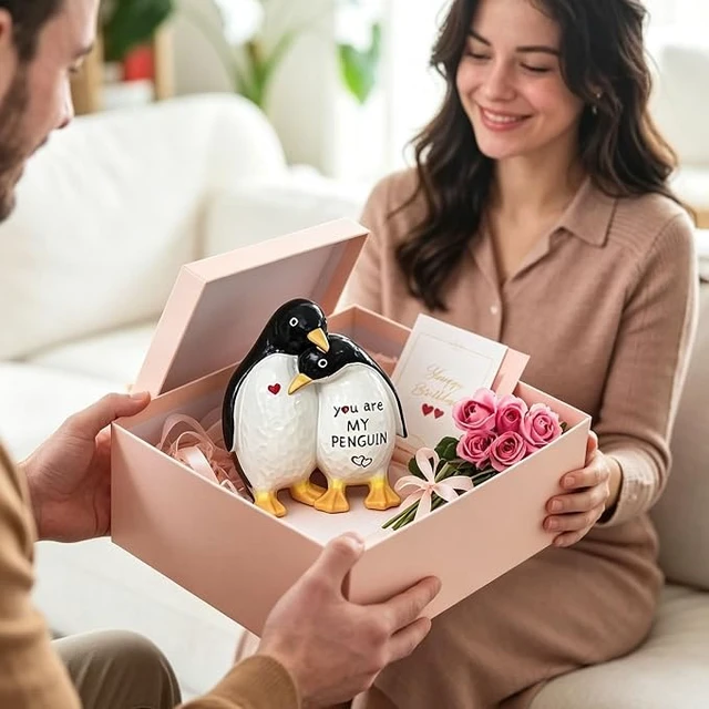 Main image of You are My Penguin Couple Figurine, 4.9 Inch Resin Romantic Hugging Statue, 25th Silver Wedding Anniversary Valentine Christmas Birthday Gift for Him Her Husband Wife
