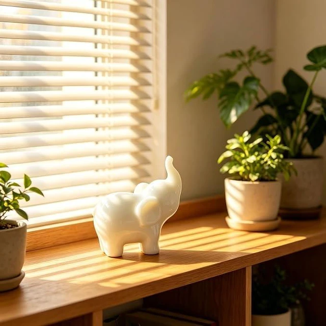 Main image of Dehua Small Elephant Figurine Gift, Handcrafted White Porcelain Statue,Feng Shui Inspired Home Decor Ornament, Art Collectible Gift for Living Room, Office & Nursery