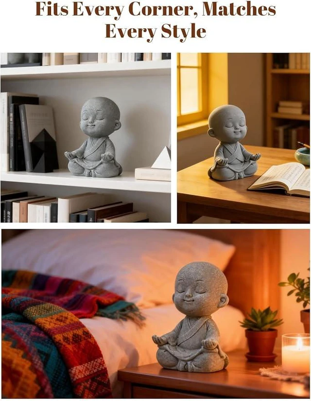 Alt view image 3 of 3 - Meditating Monk Statue, Sandstone Zen Figurine, Pen Holder Desktop Decor