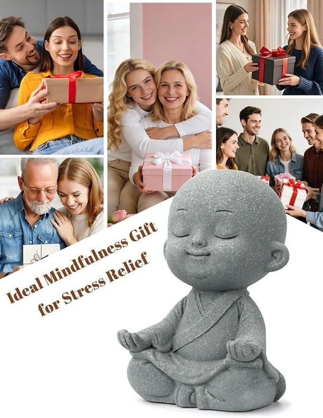 Alt view image 2 of 3 - Meditating Monk Statue, Sandstone Zen Figurine, Pen Holder Desktop Decor