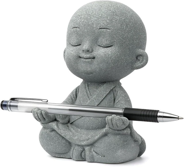Main image of Meditating Monk Statue, Sandstone Zen Figurine, Pen Holder Desktop Decor