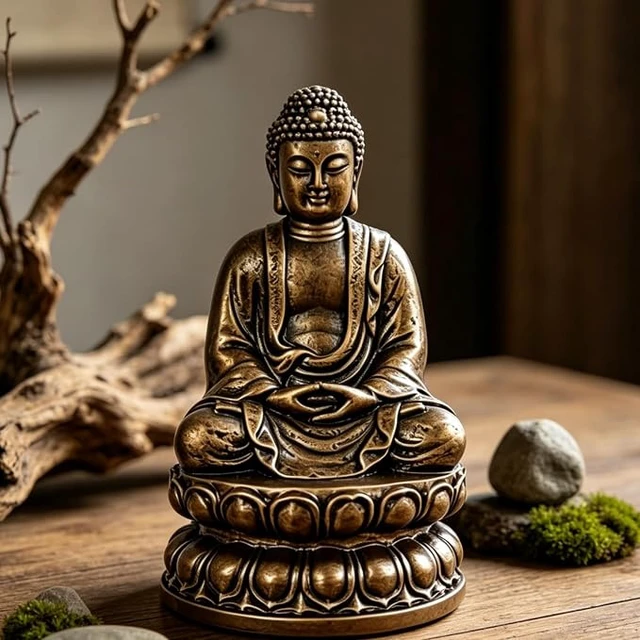 Alt view image 3 of 3 - Meditating Buddha Statue, 3.9" Faux Bronze Sand Finish Buddha Sculpture for Zen Home Decor, Spiritual Altar, Desk, Car & Travel, Mindfulness Gift for Yoga, Meditation & Feng Shui
