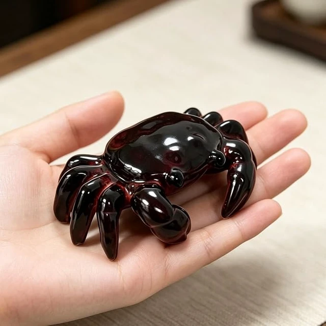 Alt view image 3 of 3 - Color Changing Crab Tea Pet, Heat Sensitive Ceramic Tea Ornament, Feng Shui Good Luck Crab Figurine, Kung Fu Tea Table Decor, Creative Tea Accessory Gift for Tea Lovers