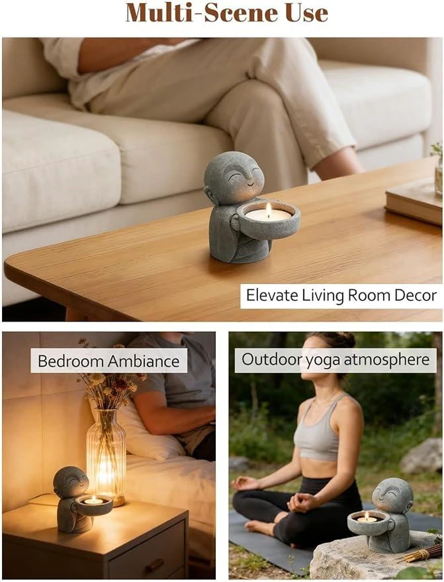 Alt view image 3 of 4 - Buddha Tea Light Holder, Zen Candle Holder Monk Figurine Japanese Decor