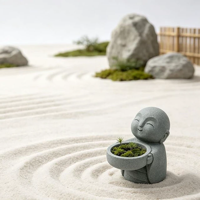 Alt view image 4 of 5 - Zen Monk Figurine Succulent Planter Pot, Mini Sandstone Buddha Flower Pot, Small Cactus Planter for Indoor Plants, Meditation, Home Office Desktop Decor, Unique Housewarming Gift