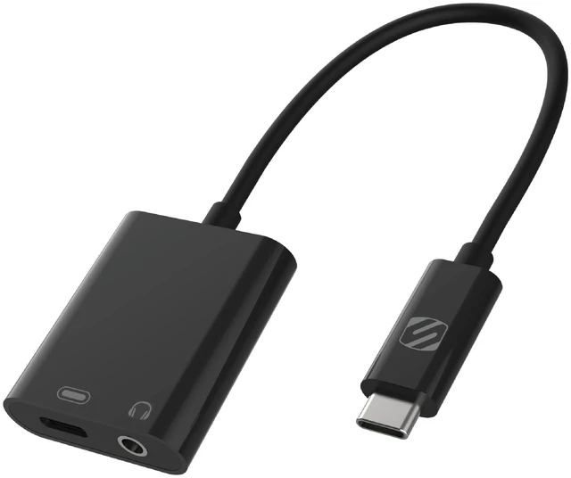 Main image of Scosche CAAP StrikeLine USB Type-C Headphone Adapter with Female 3.5mm Aux Input and USB-C Charging Port for Mobile and Music Devices, Black