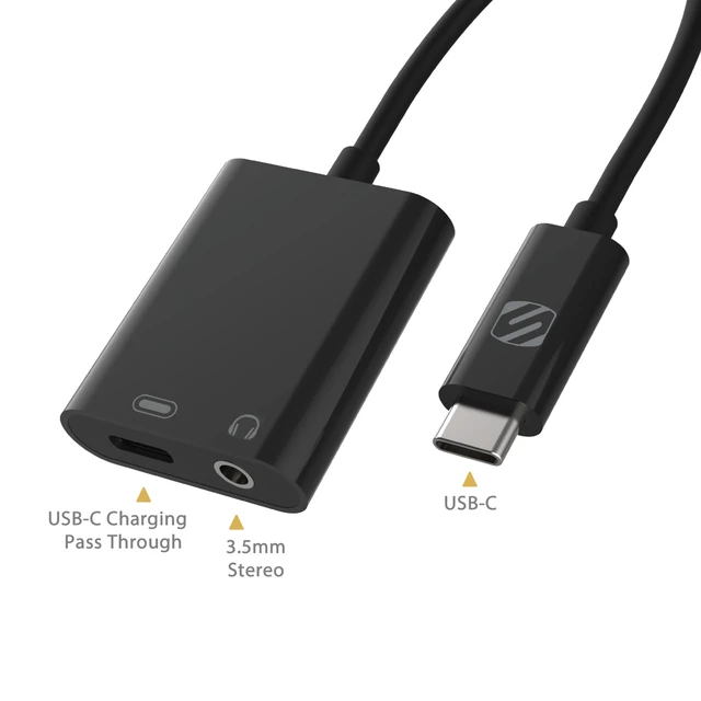 Alt view image 2 of 3 - Scosche CAAP StrikeLine USB Type-C Headphone Adapter with Female 3.5mm Aux Input and USB-C Charging Port for Mobile and Music Devices, Black