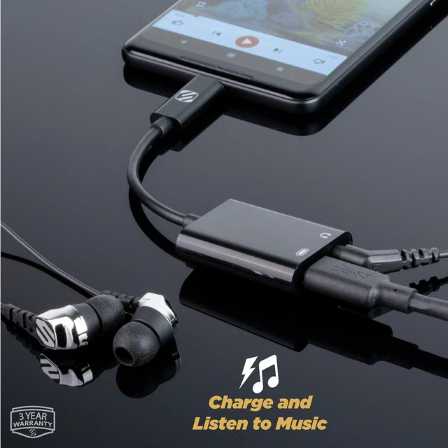 Alt view image 3 of 3 - Scosche CAAP StrikeLine USB Type-C Headphone Adapter with Female 3.5mm Aux Input and USB-C Charging Port for Mobile and Music Devices, Black