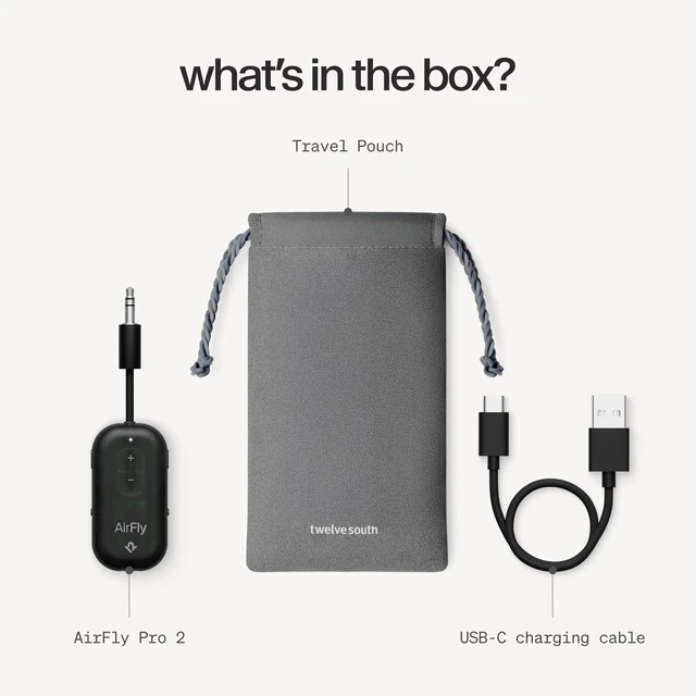 Alt view image 7 of 7 - Twelve South AirFly Pro 2, Bluetooth Adapter, Pair 2 AirPods, Black Ice | Pair 2 AirPods or Wireless Headphones 3.5mm AUX Bluetooth Transmitter and Receiver for Cars, Boats, Treadmills, TVs & More