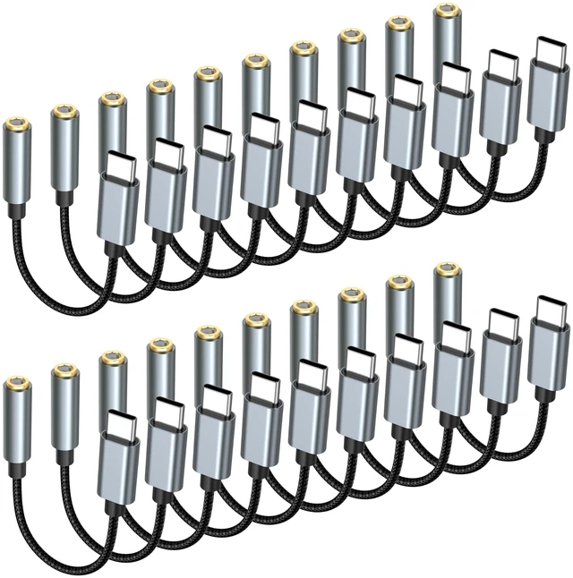 Main image of USB C to 3.5mm Headphone Jack Adapter 20-Pack,USBC to AUX Audio HiFi Dongle | Braided Type-C to 1/8 inch Audio Cord for iPhone 17/16/15 Pro/Max,Samsung Galaxy S25/S24/S23 Ultra,iPad Pro, MacBook