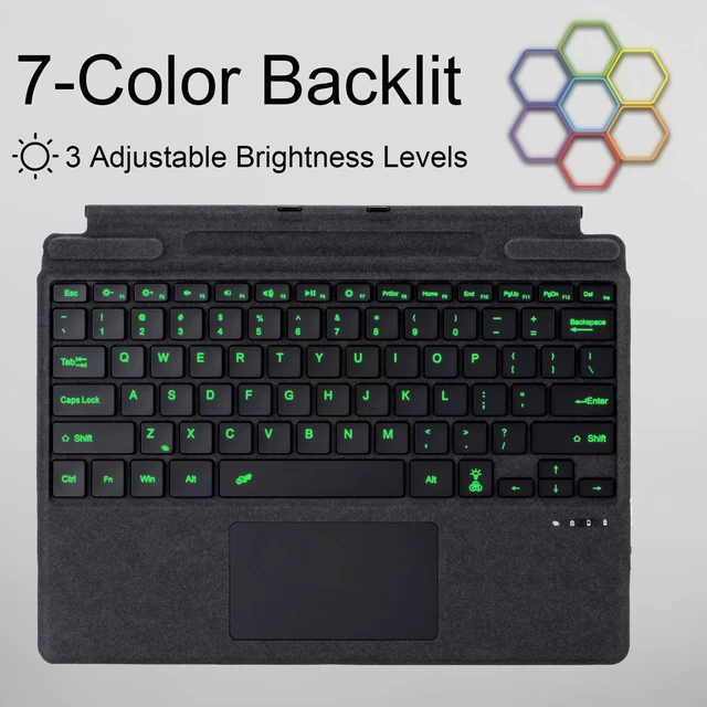 Alt view image 4 of 7 - mobee Type Cover for Microsoft Surface Pro 13 inch, Compatible with Surface Pro 11/10 / 9/8 / X, Slim Keyboard with Trackpad Mouse, Backlit & Pen Holder (Black)
