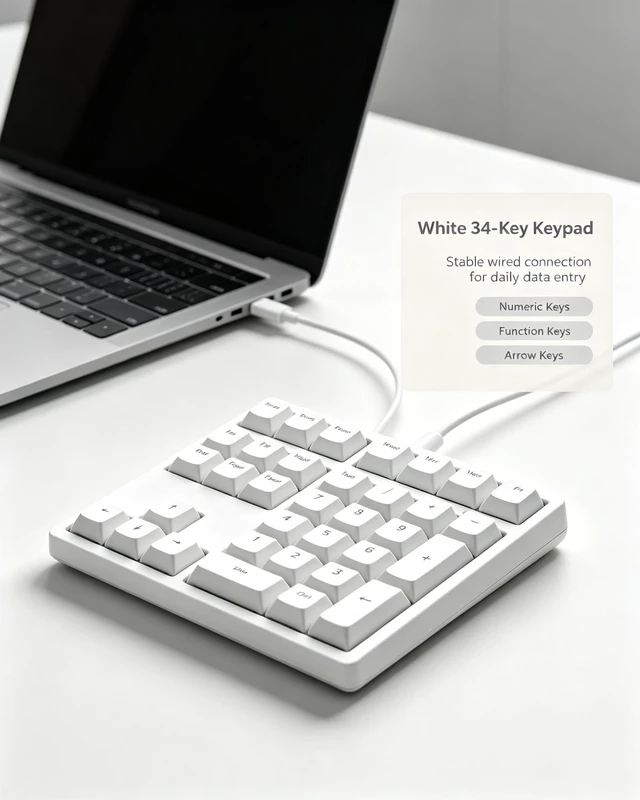Alt view image 3 of 7 - Gurjot White Portable Mechanical Numeric Keypad, USB Wired 34Key Number Pad, RGB Backlit AntiGhosting Mechanical Keypad for Laptop Desktop PC, Excel Accounting Data Entry