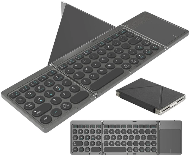 Main image of Foldable Bluetooth Keyboard Portable Wireless Keyboard with PU Leather Cover Touchpad, Pocket-Sized Travel Keyboards for iPad Tablet Laptop iOS Android Smartphone PC Windows