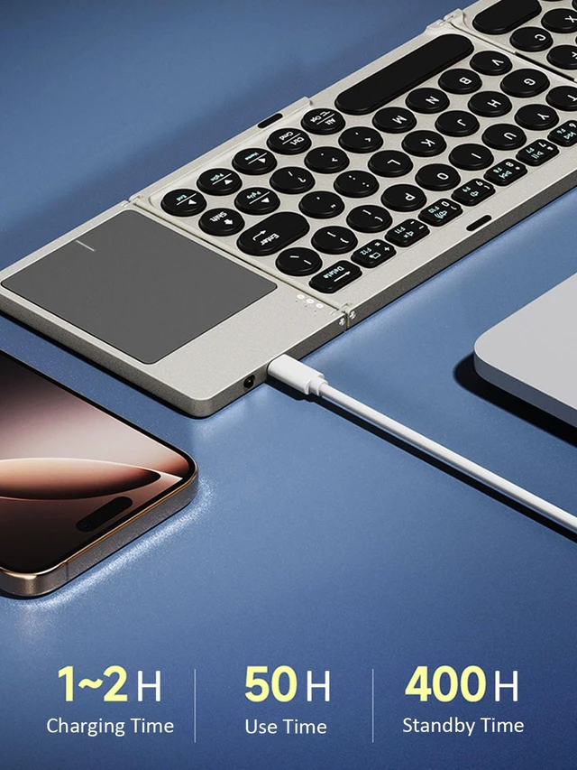 Alt view image 4 of 7 - Foldable Bluetooth Keyboard Portable Wireless Keyboard with PU Leather Cover Touchpad, Pocket-Sized Travel Keyboards for iPad Tablet Laptop iOS Android Smartphone PC Windows